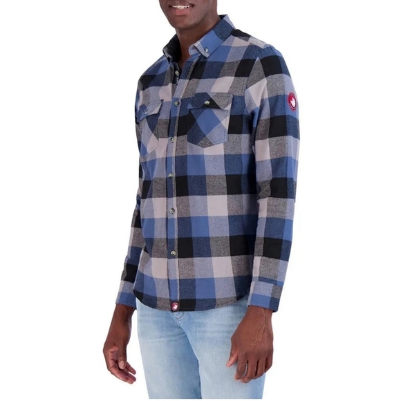 Canada Weather Gear Men's Flannel Button-Down Chambray Lined Collar Blue/Black L - Picture 2 of 9